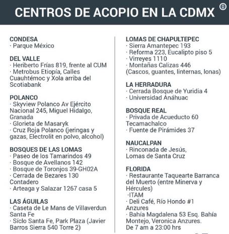 sismos mexico centro de acopio