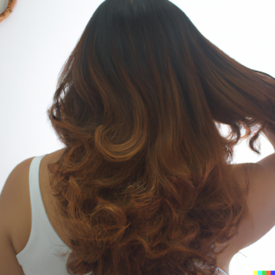 mujer de espaldas con un cabello sano y bonito de color castanio