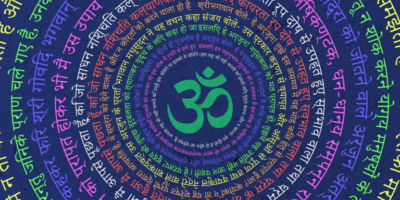 mantra Ades tese ades. aparece círculos de letras en sánscrito